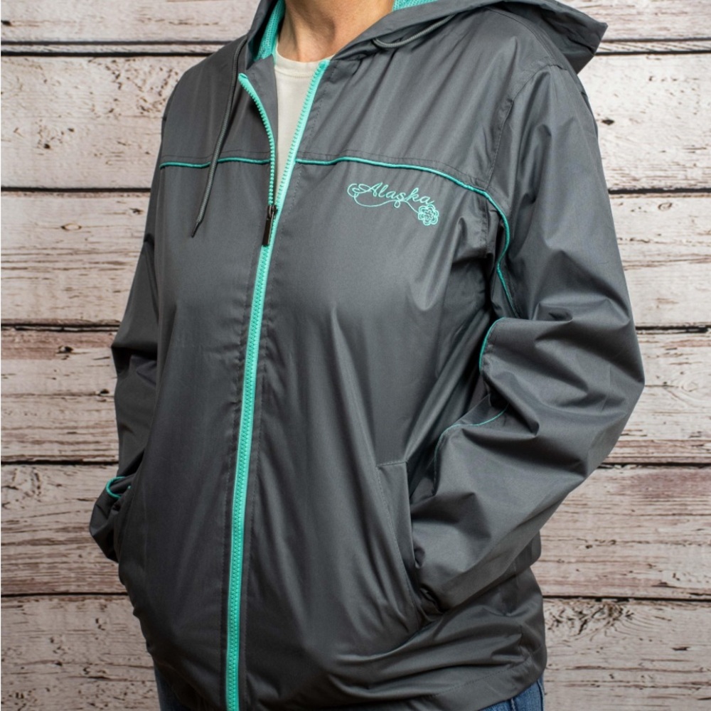 Gray and Green Utility Jacket with Water-Resistant Fabric and‎ Hood